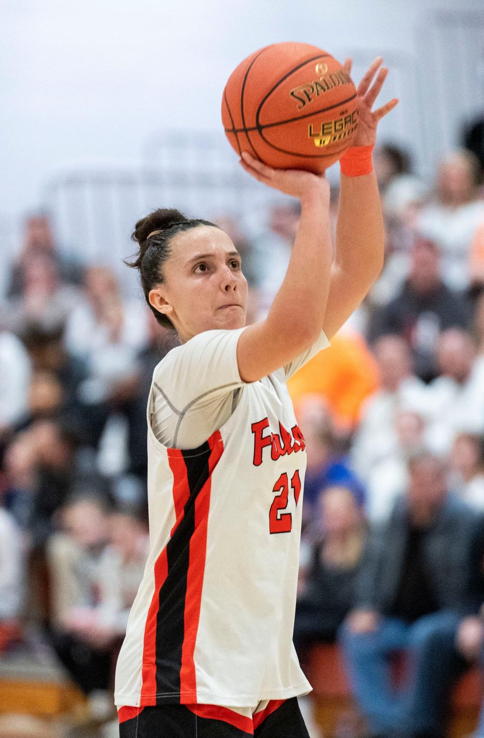 Pennsbury's Sofia Vitucci (21) at the free-throw line against Bensalem during their District 1 Class 6A first-round girls' basketball game in Fairless Hills on Friday, Feb. 16, 2024.