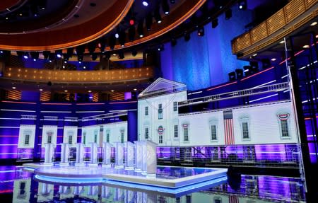 The stage of the first U.S. 2020 presidential election Democratic candidates debate is seen in Miami