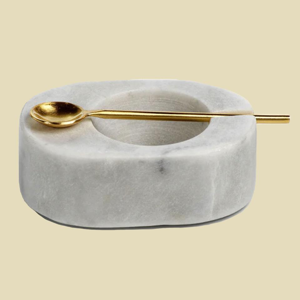 Le Marche Tuscan Salt and Pepper Bowl with Gold Spoon