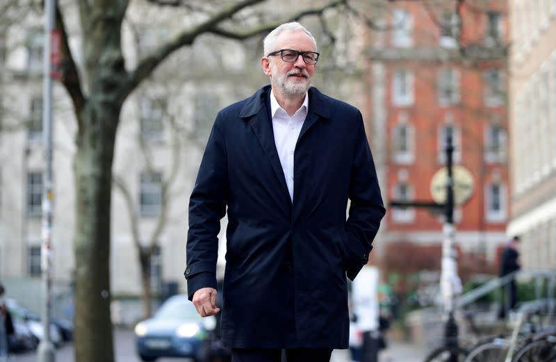 FILE PHOTO: Britain's opposition Labour Party leader Jeremy Corbyn speaks outside University of London, in London