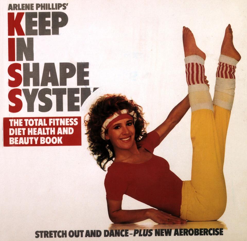 Phillips on the cover of her own book, Keep in Shape System (1983), a decade after the founding of Hot Gossip