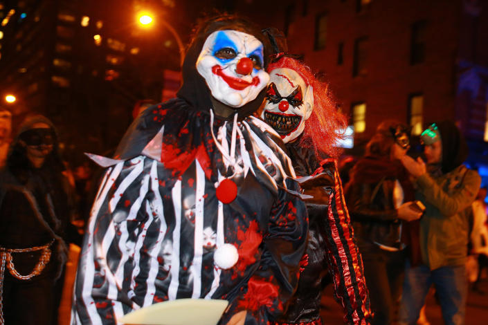 <p>Scary clowns were a popular costume at the 44th annual Village Halloween Parade in New York City on Oct. 31, 2017. (Photo: Gordon Donovan/Yahoo News) </p>