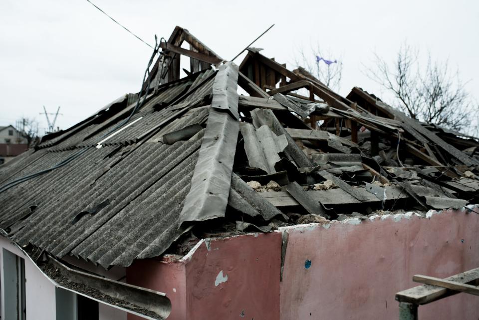 One of five residential building damaged by the blast wave after a missile attack on March 31, 2023 in Zaporizhzhia, Ukraine (Global Images Ukraine via Getty)