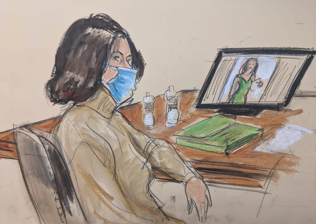 In this courtroom sketch, Ghislaine Maxwell is seated at the defence table (Elizabeth Williams/AP) (AP)