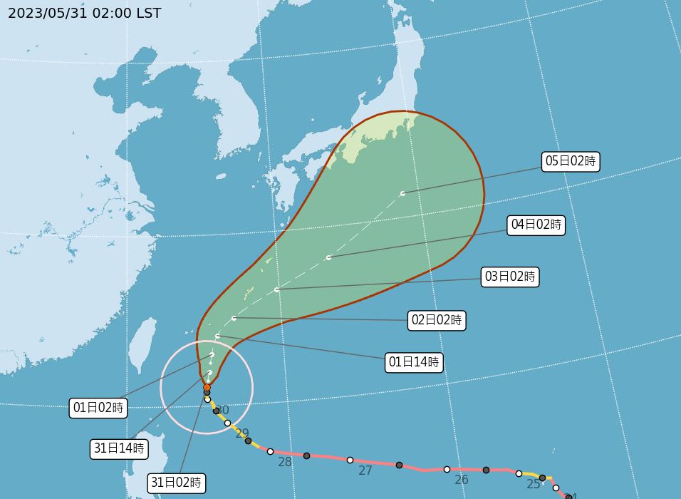 路徑潛勢預報。（圖取自中央氣象局網站）