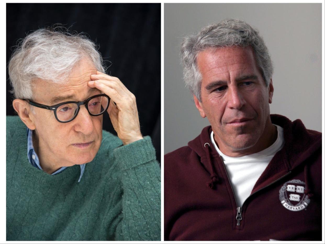 side-by-side of Woody Allen and Jeffrey Epstein