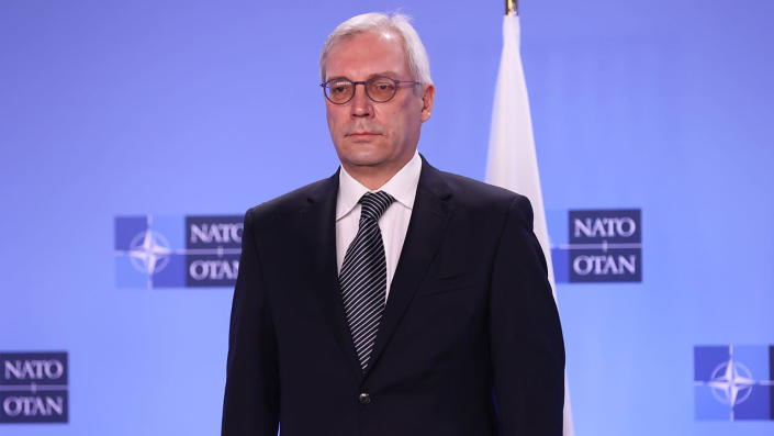 BRUSSELS, BELGIUM - JANUARY 12: Deputy Minister of Foreign Affairs Of Russia, Alexander Grushko attends the NATO-Russia Council at the Alliance's headquarters in Brussels, on January 12, 2022. (Photo by Dursun Aydemir/Anadolu Agency via Getty Images) <span class="copyright">Photo by Dursun Aydemir/Anadolu Agency via Getty Images</span>