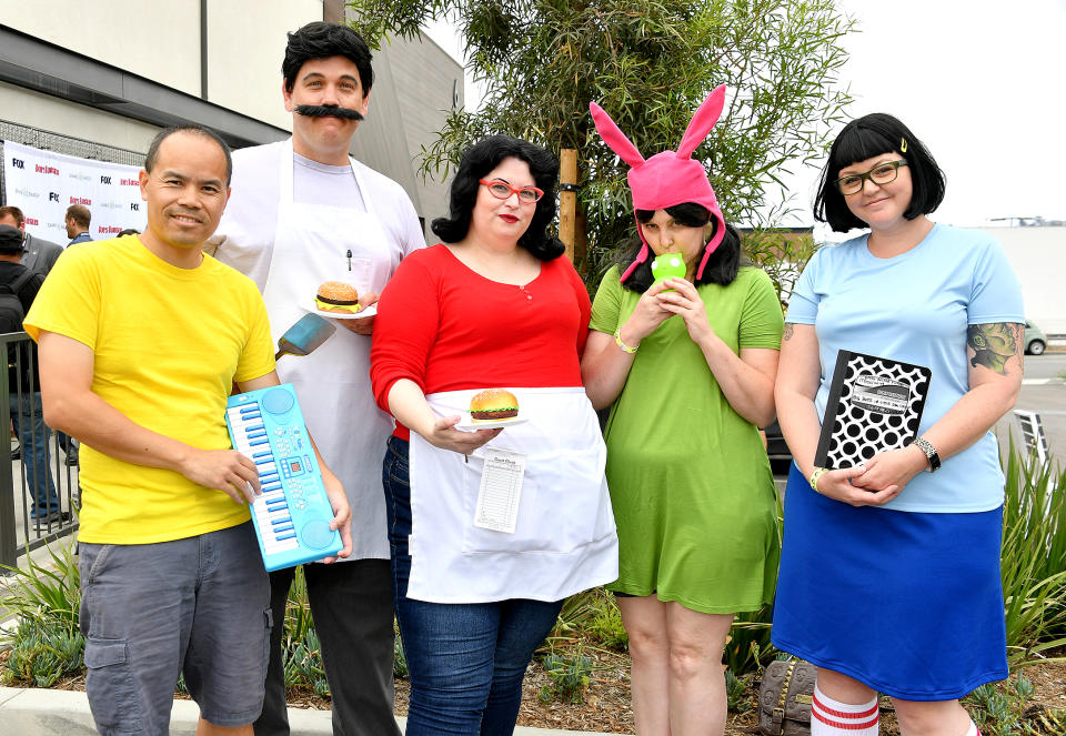 <p>Cosplayers dressed as the Belcher family attend the Bob’s Burgers x Shake Shack Pop Up during Comic-Con International on July 20 in San Diego. (Photo: Dia Dipasupil/Getty Images) </p>