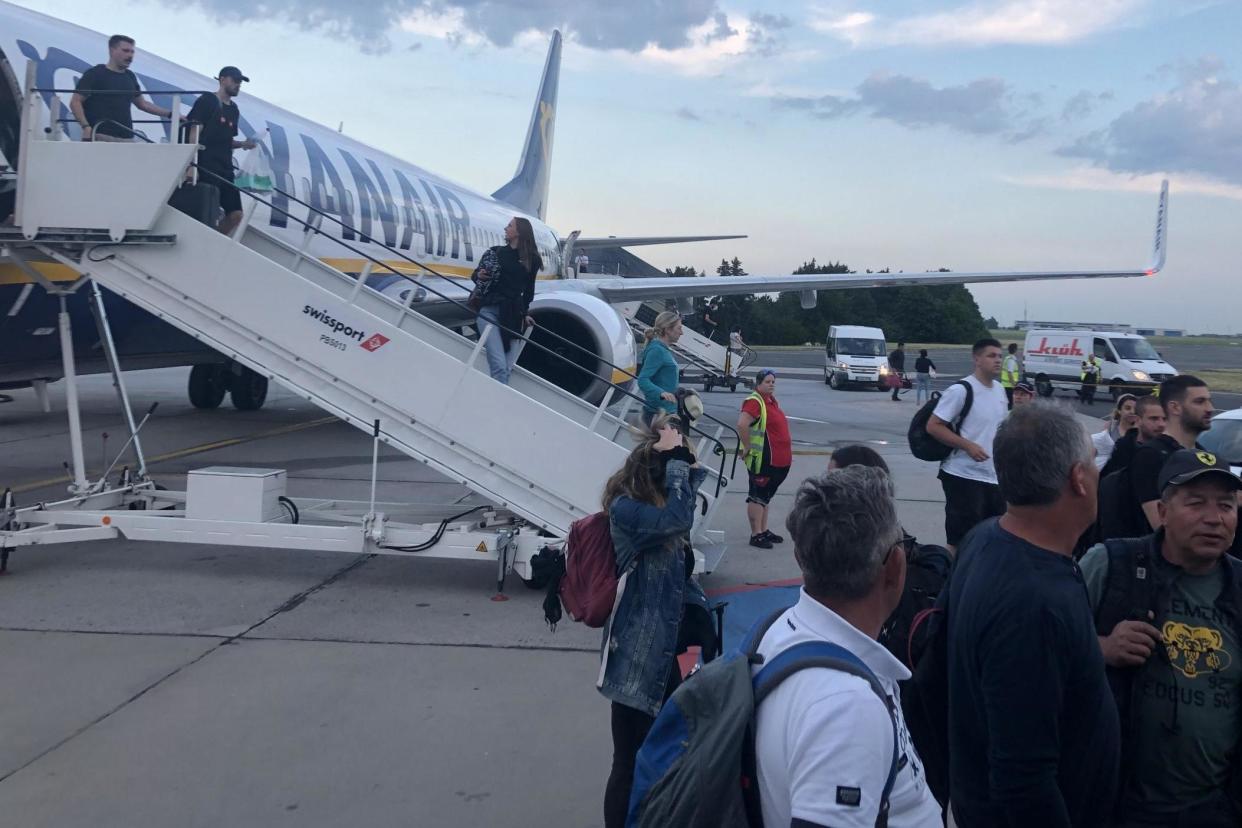 Safe ground: Ryanair passengers at Schoenefeld airport in Berlin (file photo): Simon Calder