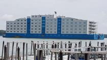 Social media image of a tugboat pulling the Bibby Renaissance floating hotel meant to house healthy migrant workers, as the spread of the coronavirus disease (COVID-19) continues in Singapore