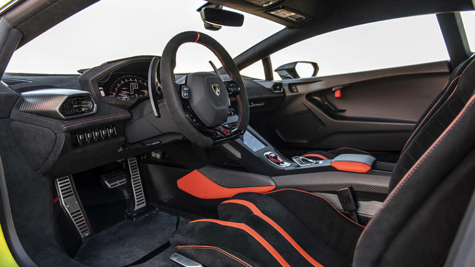 Inside the Lamborghini Hurac&#xe1;n STO racecar. - Credit: Drew Phillips