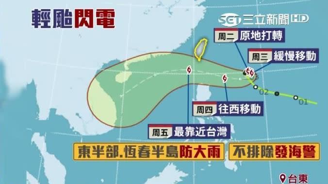 氣象局預計閃電颱風周五最靠近台灣。