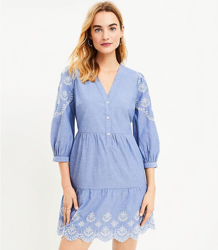 Loft Chambray Embroidered Swing Shirtdress