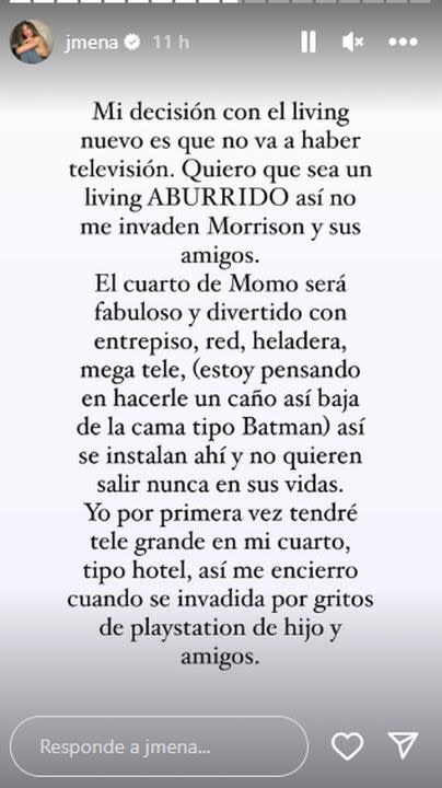 Jimena Barón mostró cómo quiere remodelar su nueva casa y sorprendió con un objeto especial para su hijo Momo (Foto: captura/Instagram@jmena)