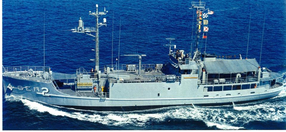 The USS Pueblo as it appeared in this 1968 file photo, before its capture by North Korean sea and air forces.