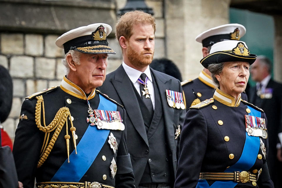 King Charles III, Prince Harry, Duke of Sussex and Princess Anne, Princess Royal at Windsor Castle on Sept. 19, 2022 in Windsor, England. (Kirsty O'Connor / WPA Pool via Getty Images file)