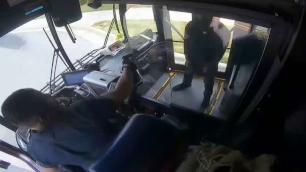 PHOTO: The Charlotte Area Transit System released surveillance footage of a shootout between a passenger and the bus driver that occurred on May 18, 2023. In this still, the bus driver can be seen pulling out his own handgun. (Charlotte Area Transit System)