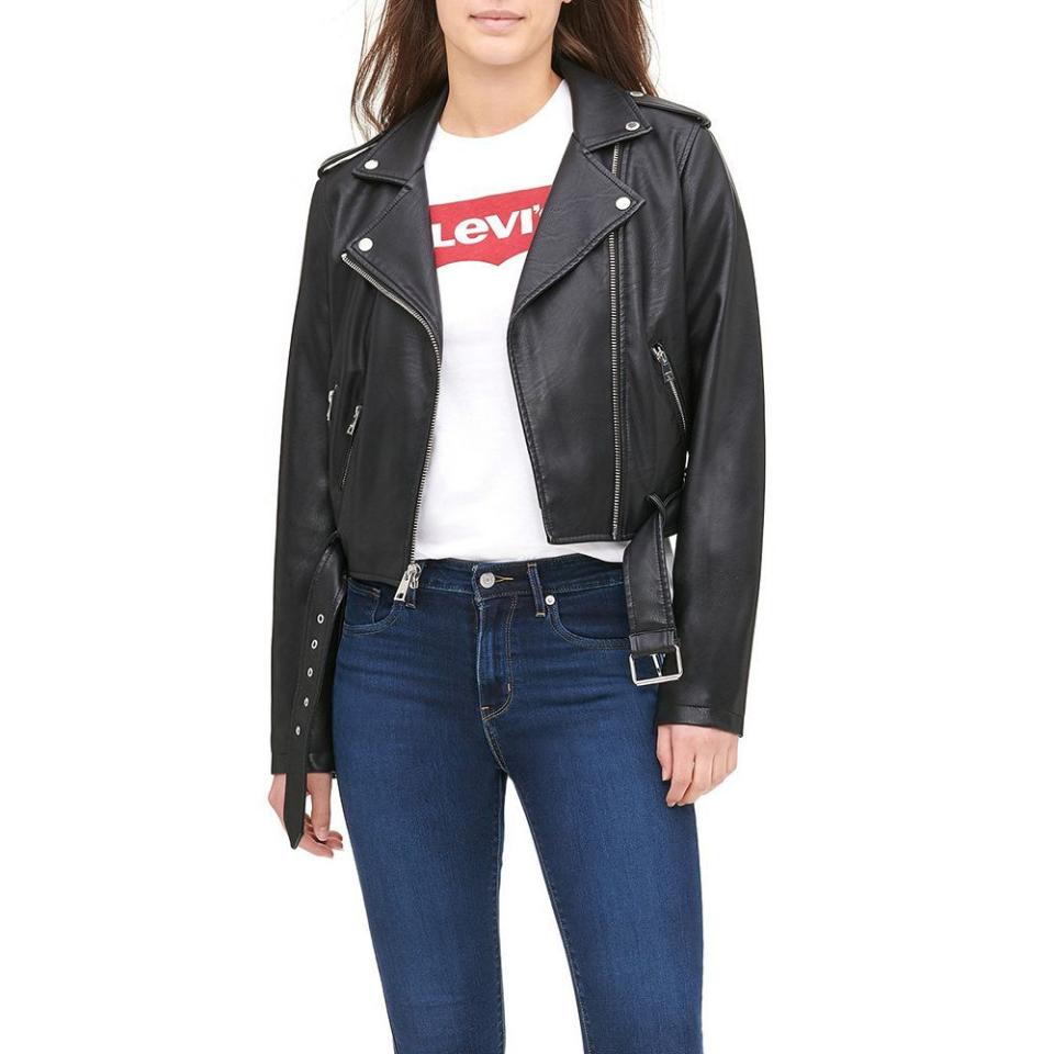 4) Faux Leather Belted Motorcycle Jacket