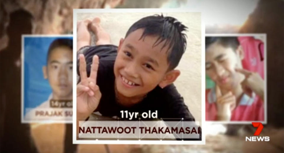 Nattawoot Thakamasai, among the youngest in the group, was the third boy to make his way out of the cave. Source: 7 News