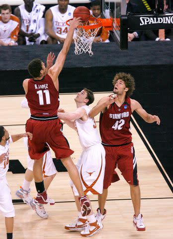 <p>Steve Campbell/Houston Chronicle/Getty</p> Brook Lopez and Robin Lopez during a game against the University of Texas on March 28, 2008.