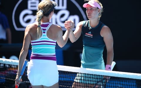 Collins shakes hands with Kerber - Credit: Getty Images