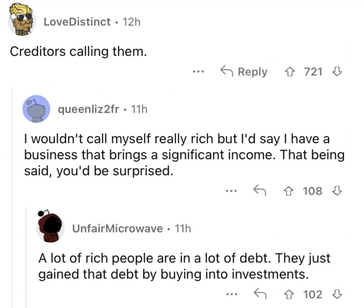 Reddit screenshot about creditors calling people that struggle financially.