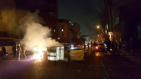 People protest in Tehran, Iran December 30, 2017 in this picture obtained from social media. REUTERS.