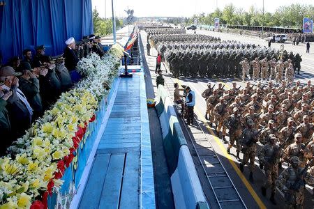 Iranian President Hassan Rouhani attends a military parade marking National Army Day in Tehran, Iran, April 17, 2016. REUTERS/President.ir/Handout via Reuters