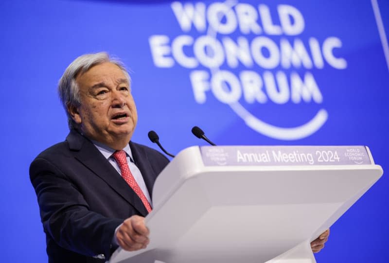 UN Secretary-General Antonio Guterres speaks during a session at the World Economic Forum Annual Meeting 2024 in Davos. Hannes P. Albert/dpa