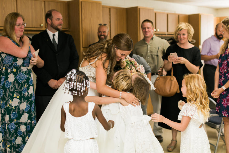 The bride teaches a kindergarten/first grade combination class. "Half of the students I have&nbsp;had in my class for two years and the other half I have again this year," she explained.&nbsp; (Photo: <a href="http://coryandjackie.com/" target="_blank">Cory and Jackie Wedding Photographers</a>)