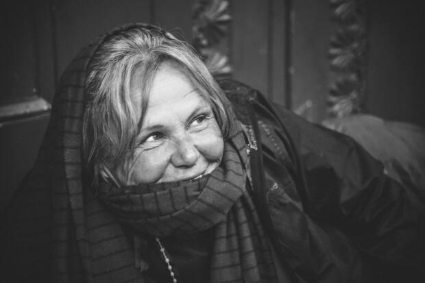 A photo of Laraine McHendrie-Décarie on the church stoop in central London where she slept for more than four years. (Courtesy of Under One Sky - image credit)