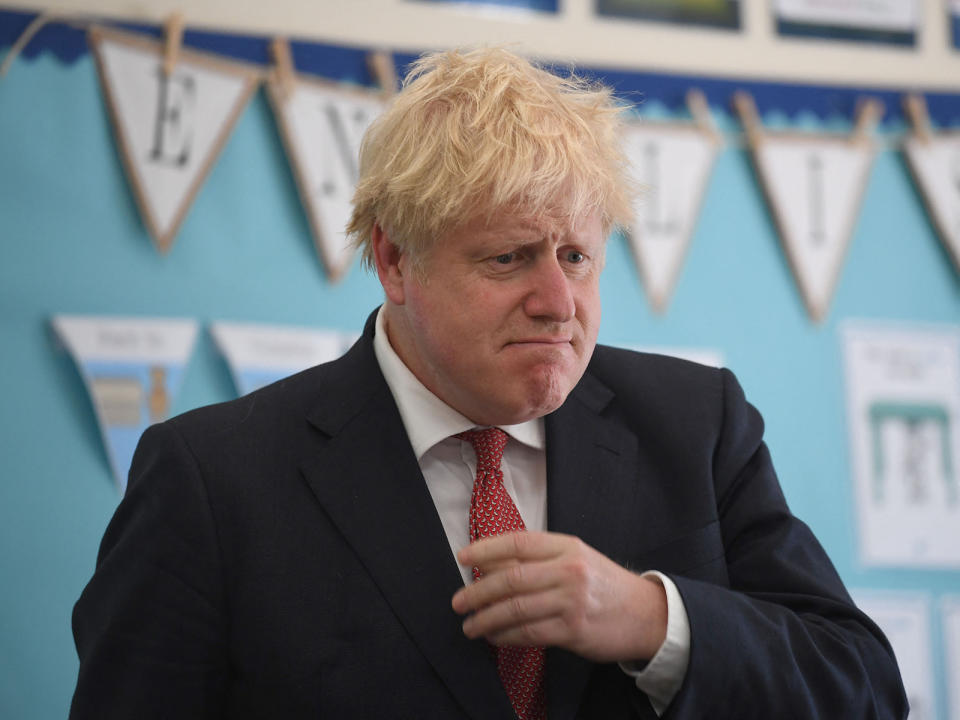 Prime Minister Boris Johnson during a visit to The Discovery School in West Malling, Kent, UK on July 20, 2020. (Photo by Photo by Jeremy Selwyn/Evening Standard/PA Wire/ABACAPRESS.COM/TNS/Sipa USA)