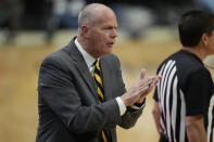 Colorado coach Tad Boyle applauds during the first half of the team's NCAA college basketball game against Southern California on Thursday, Jan. 20, 2022, in Boulder, Colo. (AP Photo/David Zalubowski)