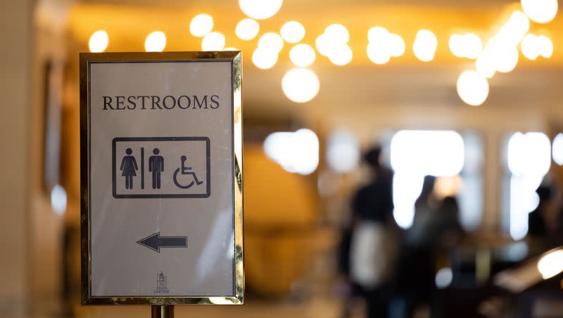 Signage for the restrooms at the Utah Capitol in Salt Lake City on Wednesday.