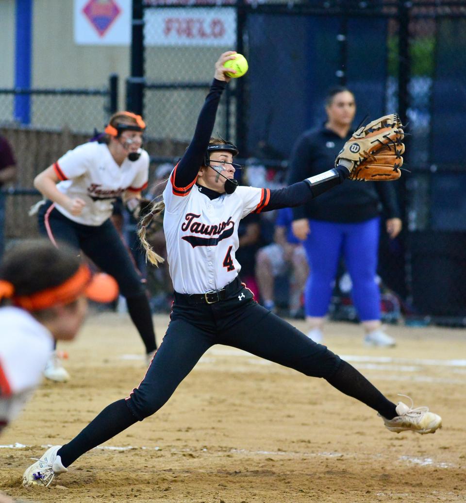 Taunton’s Liv Mendonca delivers a pitch during the Division 1 Final Four game against Methuen held at Worcester State.