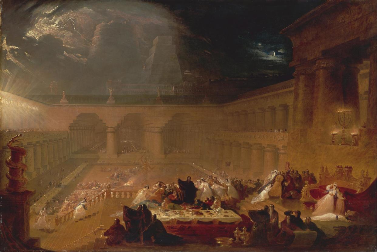 Belshazzar’s Feast, by John Martin, circa 1821. Poor Belshazzar could not have averted his doom, even if he had seen any graffiti: Yale Centre for British Art