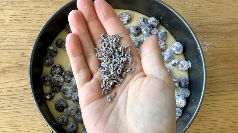 Blueberries and lavender in cake batter