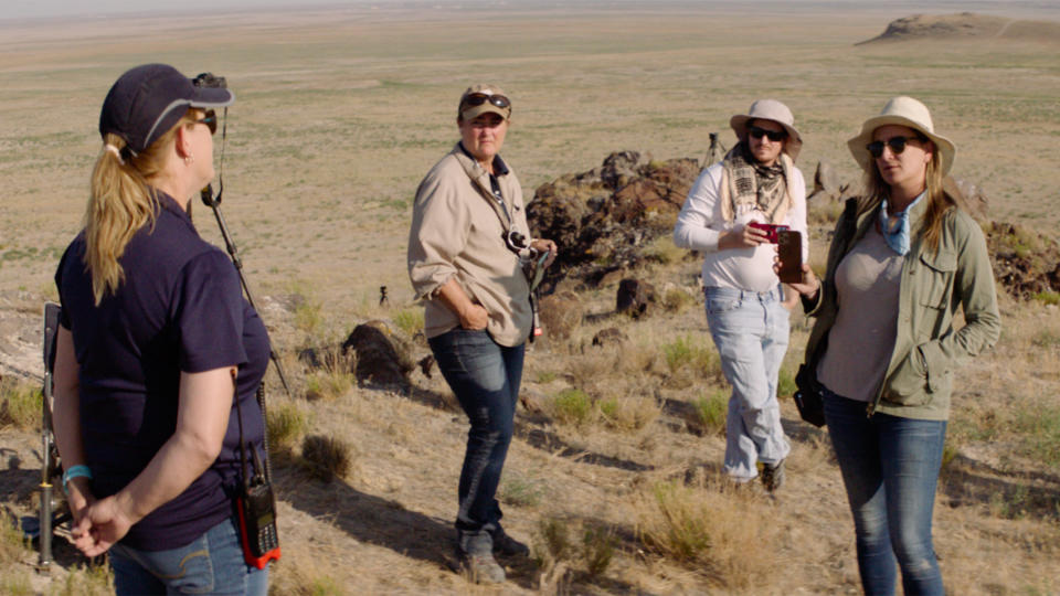 Ashley Avis (far right) questions BLM representative Lisa Reid (far left) on location while filming 'Wild Beauty: Mustang Spirit of the West' in Utah.