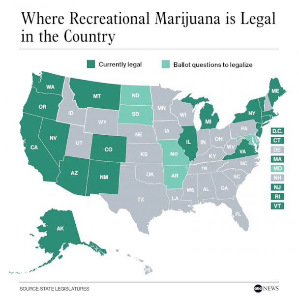 PHOTO: Where Recreational Marijuana is Legal in the Country (ABC News Photo Illustration)