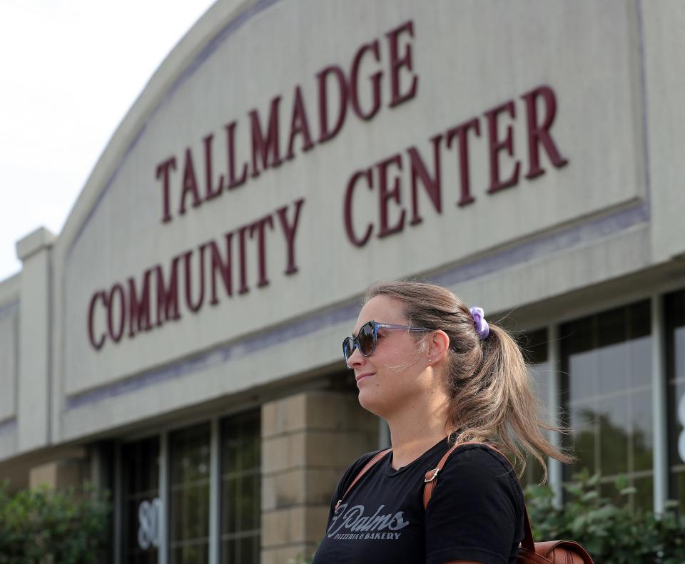 Tallmadge resident Lindsey Schulz discusses why she voted yes on Issue 1 at Tallmadge Community Center, Tuesday, Aug. 8, 2023, in Tallmadge, Ohio.