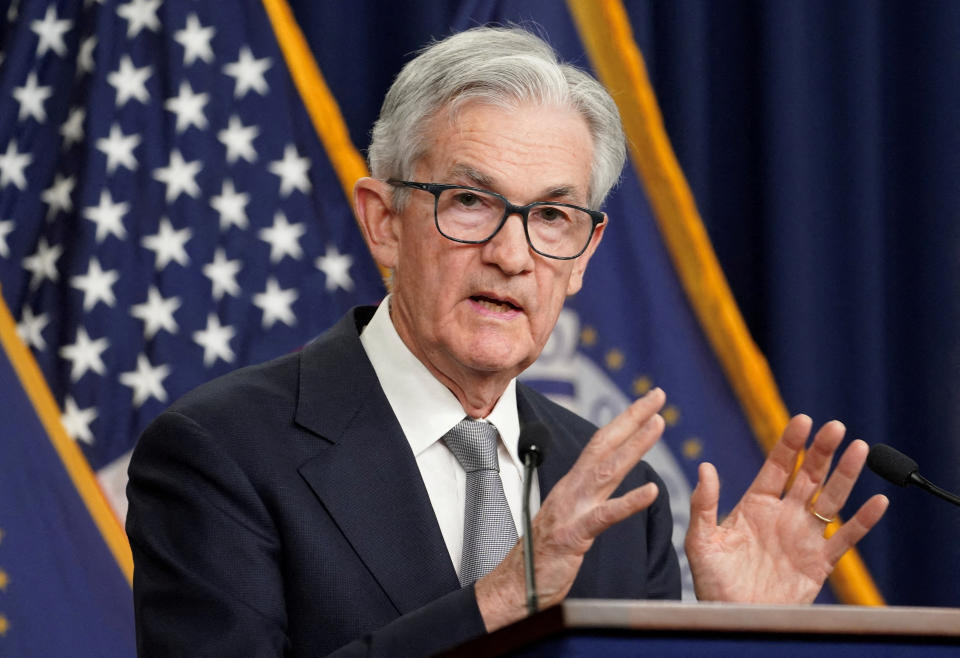 FILE PHOTO: Federal Reserve Board Chair Jerome Powell answers a question at a press conference following a closed two-day meeting of the Federal Open Market Committee on interest rate policy at the Federal Reserve in Washington, U.S., November 1, 2023. REUTERS/Kevin Lamarque/File Photo