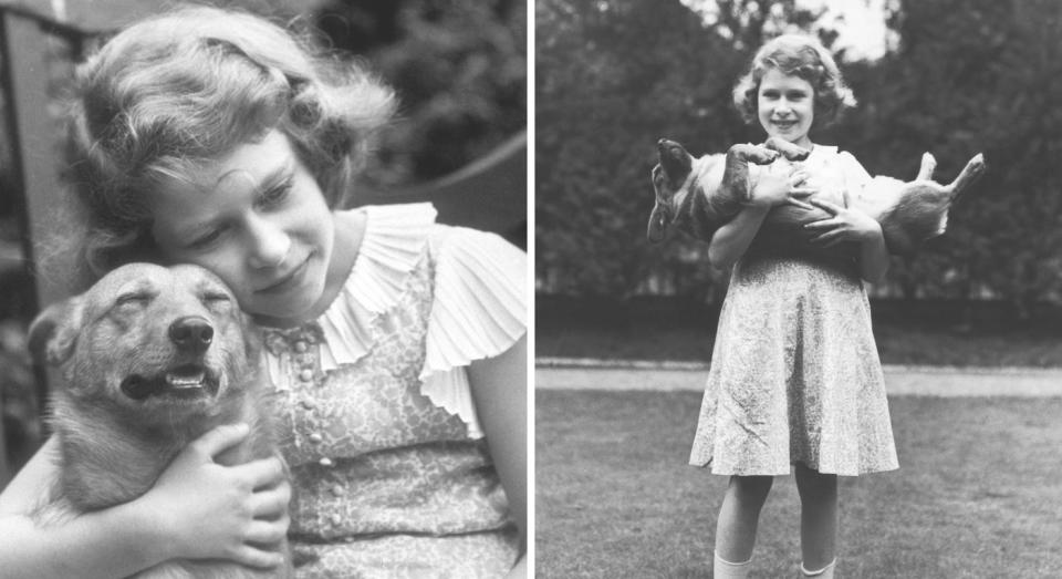 The then Princess Elizabeth playing with her pet Corgi as a child in the 1930s. (Getty Images)