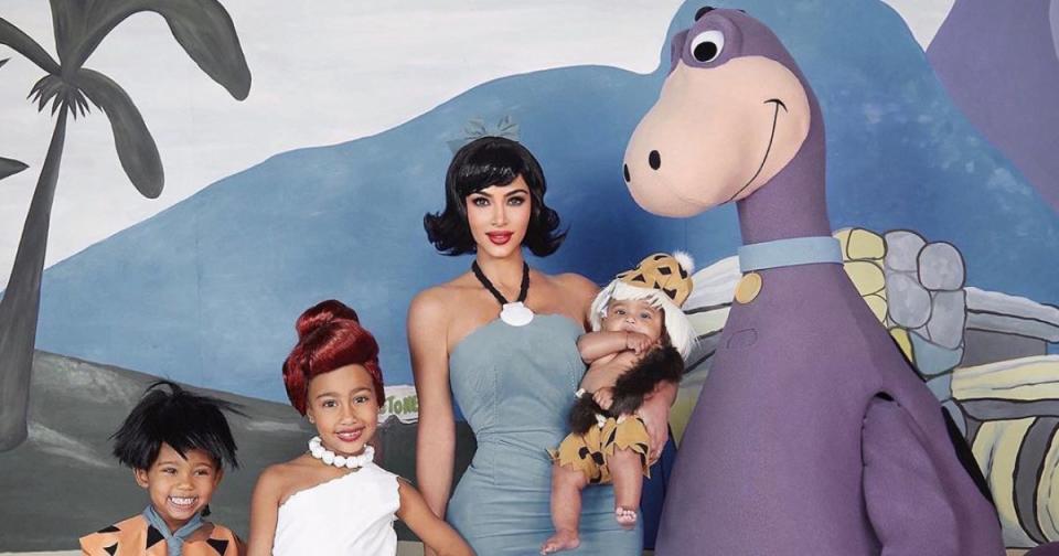 Yabba Dabba-dorable! Kim Kardashian and Kanye West Rock Family Flintstones Costumes on Halloween