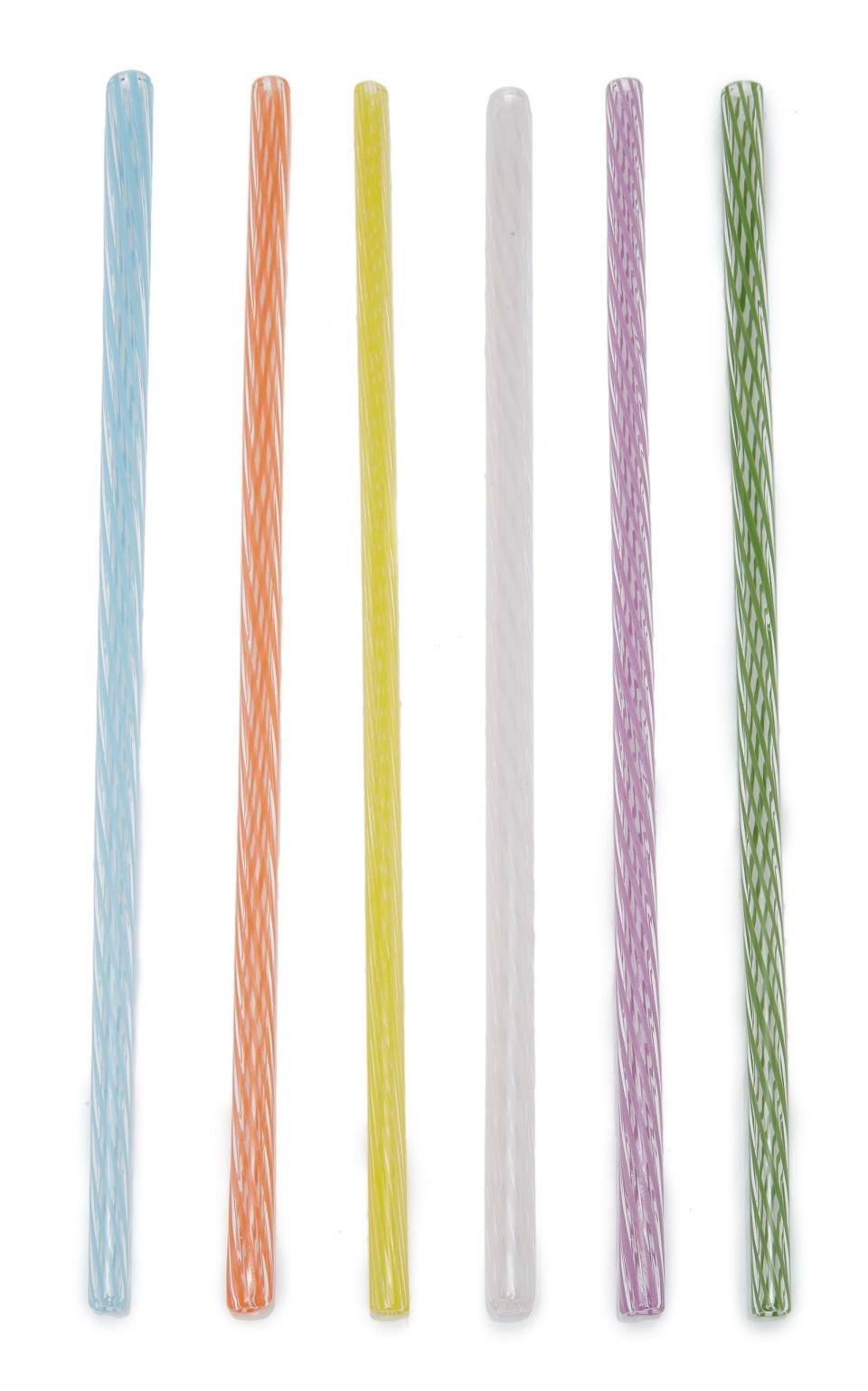Set-Of-Six Swirled Glass Straws