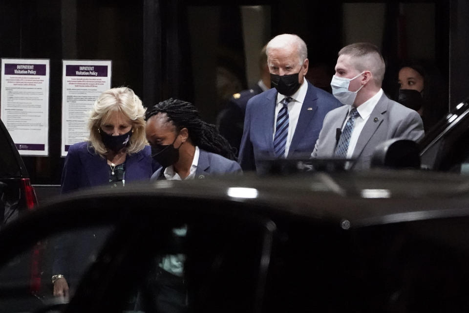 President Joe Biden and first lady Jill Biden leave Walter Reed National Military Medical Center in Bethesda, Md., Thursday, Sept. 2, 2021, after visiting with injured troops. (AP Photo/Susan Walsh)