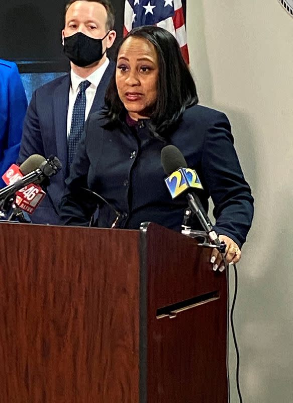 FILE PHOTO: Fulton County District Attorney Fani Willis speaks at a news conference in Atlanta, Georgia