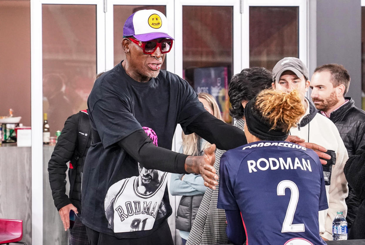 Trinity Rodman with her father Dennis Rodman (Tony Quinn / Getty Images)