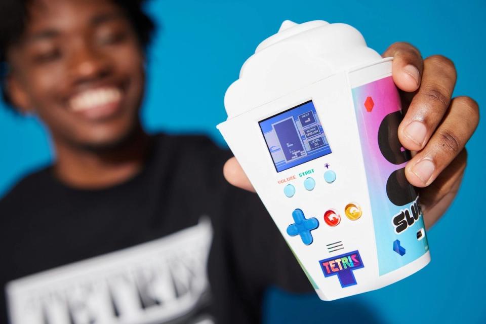7-eleven Tetris collaboration yields slurpee cup shaped handheld gaming device to play tetris