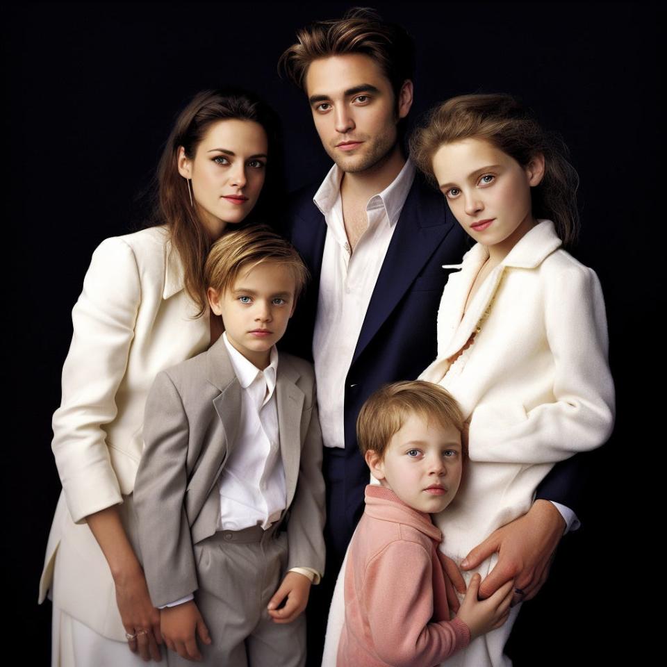 An AI-generated image showing what the children of Kristen Stewart and Robert Pattinson might look like.