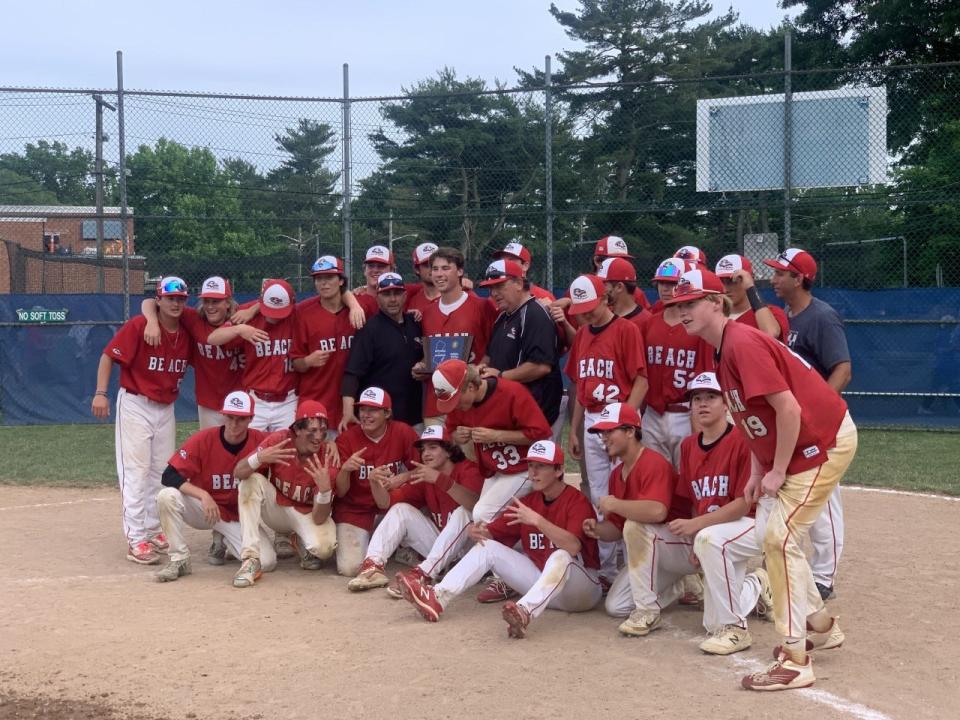 The Point Pleasant Beach baseball team poses after winning the NJSIAA Central Group 1 title on June 10, 2022
